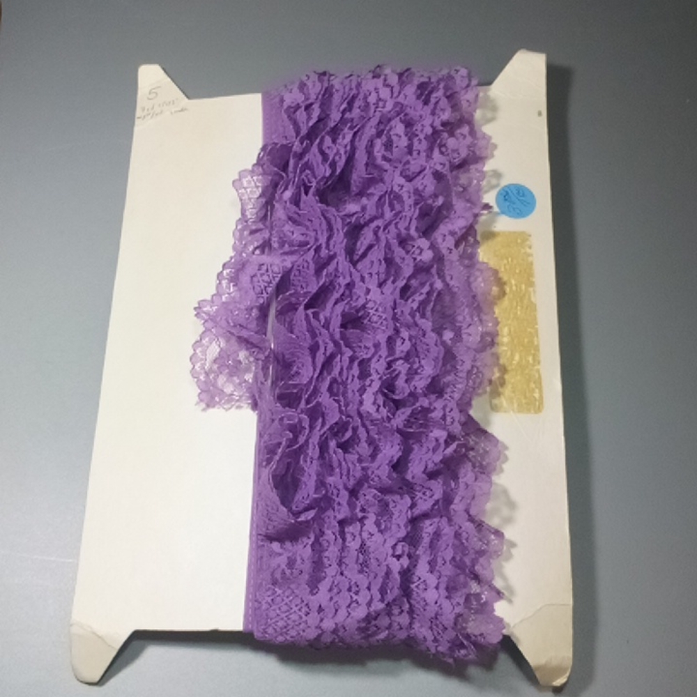 VTG 7yd+ Lace 1.25" Ruffle Lilac Lavender Trim Flower Detail - Picture 3 of 7